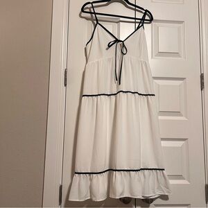 Ecowish Sleeveless Cami Tiered White Dress with Black Trim
